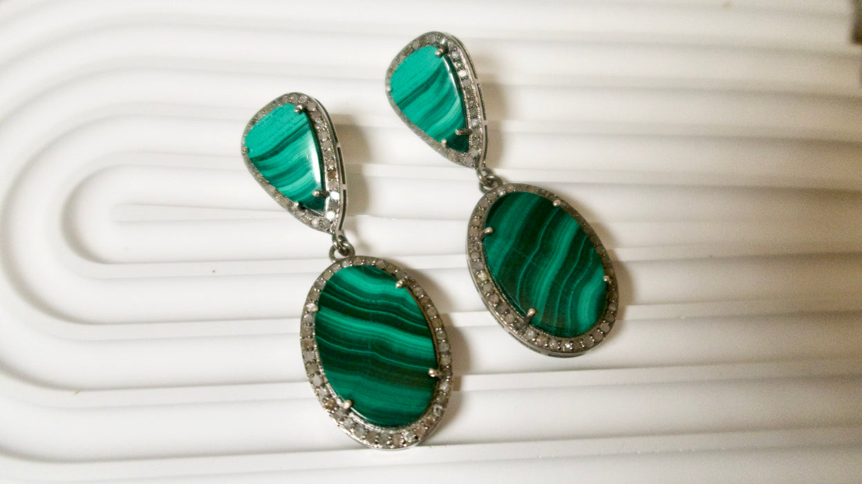 Malachite & Diamond Earrings