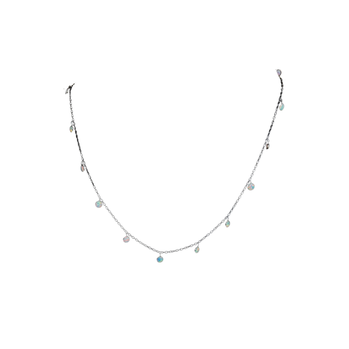 Matte Silver Opal Drop Necklace