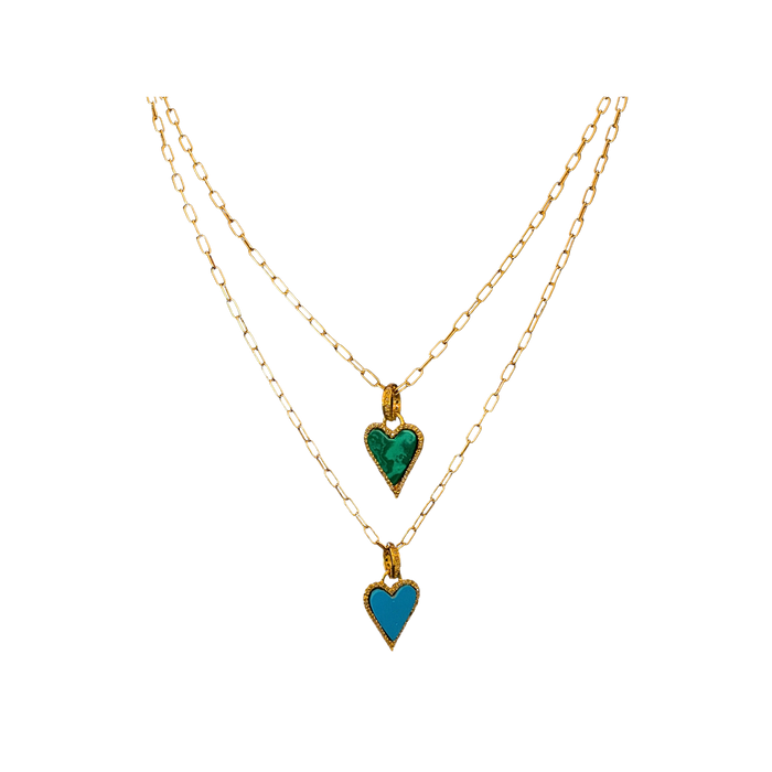 Turquoise Heart - Paper Clip Chain