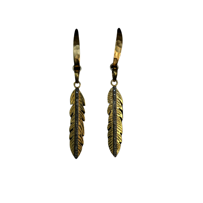 Golden Diamond Feather Earrings