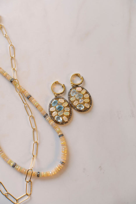 Opal & Aquamarine Diamond Earrings